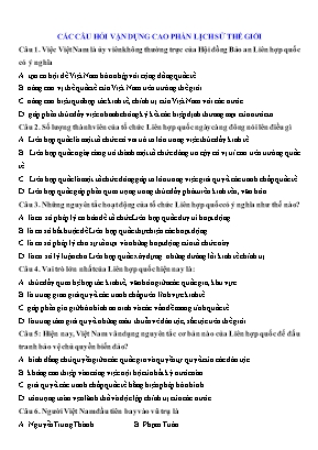 Một số câu hỏi vận dụng cao phần Lịch sử thế giới